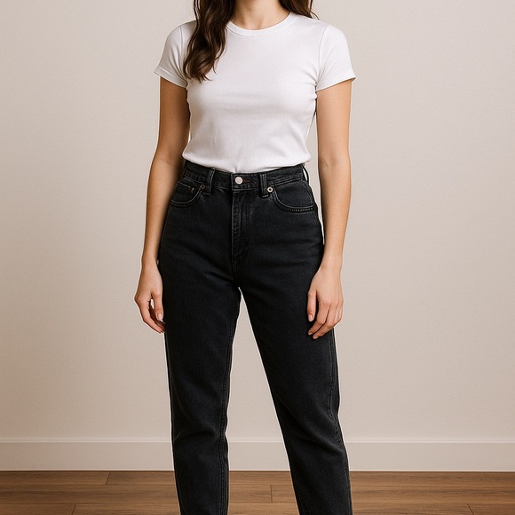 Lee Denim - Vintage Lee High Rise Black Mom Jeans Tapered Leg 90s Grunge Size 12 M